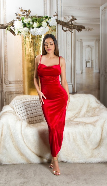 Velvet Look Maxidress with open back Red